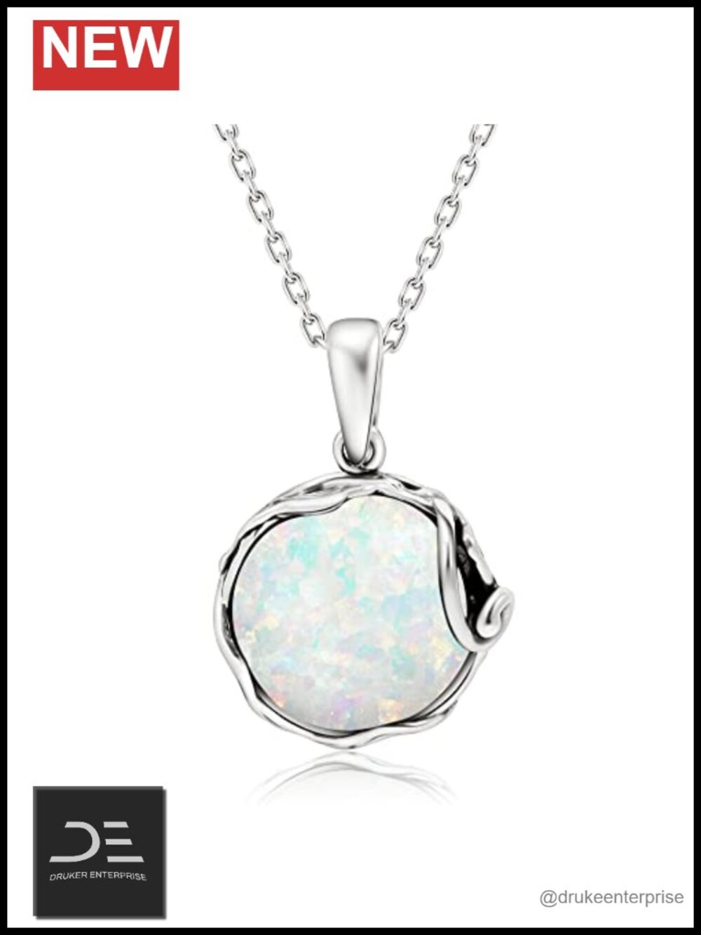 925 Sterling Silver White Opal Pendant Necklace for Women Handmade